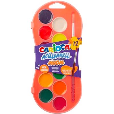 CARIOCA Set van 12 neonaquarellen, gemakkelijk te mengen en lichtbestendig CARIOCA Set van 12 neonaquarellen, gemakkelijk te mengen en lichtbestendig