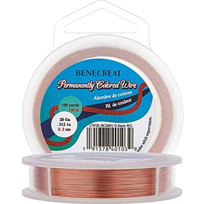 BENECREAT Aanslagbestendige koperdraad, 28 gauge (0,3 mm), sieradendraad, 100 m BENECREAT Aanslagbestendige koperdraad, 28 gauge (0,3 mm), sieradendraad, 100 m