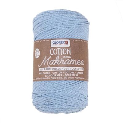 GLOREX 5 1008 33 Macramé katoen 2 mm, 250 g, lichtblauw, lengte 225 m, drievoudig gedraaid katoengaren, 100% katoen, voor haken, breien, knopen en knutselen GLOREX 5 1008 33 Macramé katoen 2 mm, 250 g, lichtblauw, lengte 225 m, drievoudig gedraaid katoengaren, 100% katoen, voor haken, breien, knopen en knutselen