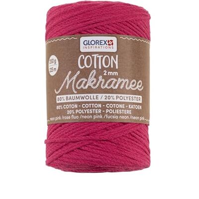 GLOREX 5 1008 36 macramékatoen 2 mm, 250 g, neonroze, lengte 225 m, drievoudig gedraaid katoengaren, 100% katoen, voor haken, breien, knopen en knutselen GLOREX 5 1008 36 macramékatoen 2 mm, 250 g, neonroze, lengte 225 m, drievoudig gedraaid katoengaren, 100% katoen, voor haken, breien, knopen en knutselen