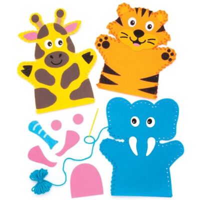 Baker Ross AW545 Set van 4 naaisets voor handpop, jungle-motief, verschillende kleuren, AW642 Baker Ross AW545 Set van 4 naaisets voor handpop, jungle-motief, verschillende kleuren, AW642