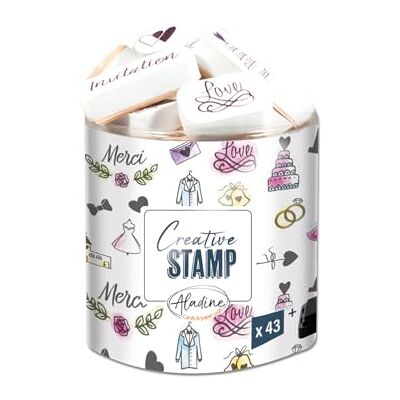 Aladine Stampo Scrap Stempelset voor creatieve kaarten Scrap, DIY, knutselen stempelset om mee te nemen + zwarte stempelset inbegrepen (bruiloft) Aladine Stampo Scrap Stempelset voor creatieve kaarten Scrap, DIY, knutselen stempelset om mee te nemen + zwarte stempelset inbegrepen (bruiloft)