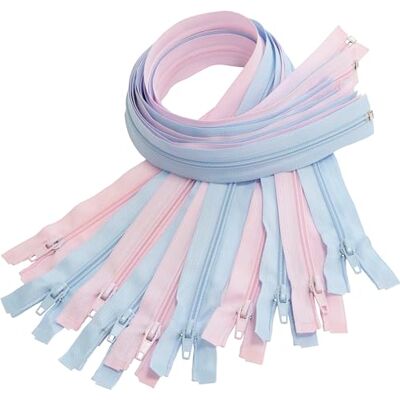 AERZETIX Set van 10 spiraalritssluitingen nr. 5 60 cm deelbaar met schuiver van nylon polyester metaal kleur lichtroze en ijsblauw naaicreaties DIY textiel AERZETIX Set van 10 spiraalritssluitingen nr. 5 60 cm deelbaar met schuiver van nylon polyester metaal kleur lichtroze en ijsblauw naaicreaties DIY textiel