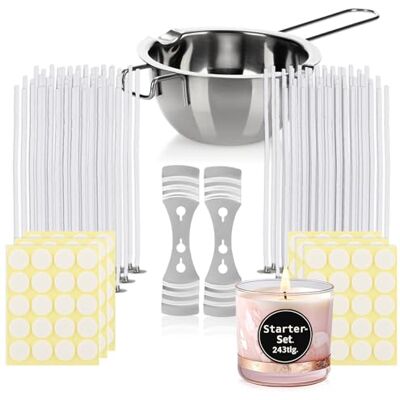 com-four ® Bouwset voor 120 kaarsen, inclusief lonten, smeltpot, lonthouder en stickers, ideaal voor het maken van je eigen kaarsen com-four ® Bouwset voor 120 kaarsen, inclusief lonten, smeltpot, lonthouder en stickers, ideaal voor het maken van je eigen kaarsen