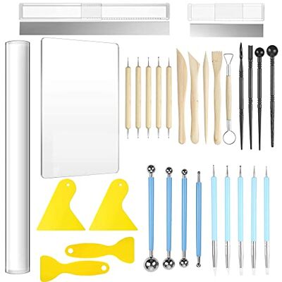 Allazone Acryl Klei Rollen Set met Achterplank, Carving Tool, Plastic Schraper en Accessoires voor Stempelen en Puntschilderen Allazone Acryl Klei Rollen Set met Achterplank, Carving Tool, Plastic Schraper en Accessoires voor Stempelen en Puntschilderen