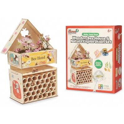 A2Z Set van 4 kinderen om zelf te maken houten huis voor bijen, hotel, natuurverkenning, STEM knutselset met houten onderdelen, buizen en stickers, cadeau A2Z Set van 4 kinderen om zelf te maken houten huis voor bijen, hotel, natuurverkenning, STEM knutselset met houten onderdelen, buizen en stickers, cadeau