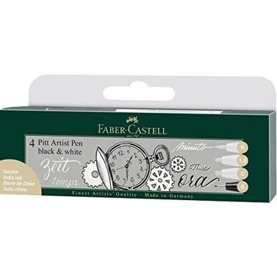 Faber-Castell 167151 Pitt Artist Pen inktpen, zwart, wit, 4 stuks Faber-Castell 167151 Pitt Artist Pen inktpen, zwart, wit, 4 stuks