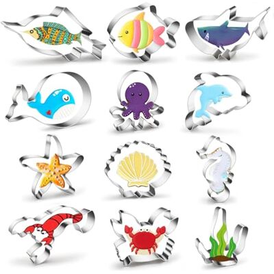 Bright Creations 12 stuks zeedieren koekjesvormpjes om te bakken, roestvrij staal, grappige visvorm koekjesvormen voor kinderen, verjaardagsfeest, Pasen, decoratie Bright Creations 12 stuks zeedieren koekjesvormpjes om te bakken, roestvrij staal, grappige visvorm koekjesvormen voor kinderen, verjaardagsfeest, Pasen, decoratie