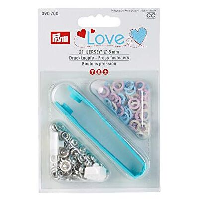Prym LOVE 21 stuks jersey drukknopen 8 mm roze/lichtblauw/crèmemix Prym LOVE 21 stuks jersey drukknopen 8 mm roze/lichtblauw/crèmemix