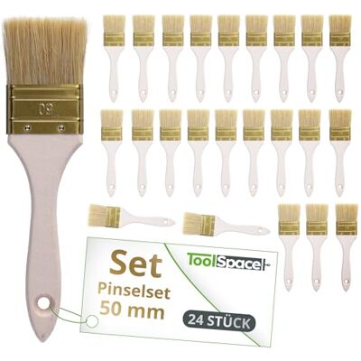 ToolSpace Set van 24 platte penselen, 50 mm, natuurlijke borstels, houten handvat, metalen huls, lak, lak, acrylverf, lak, meubels, muren, hout, ramen, deuren, renovatie, reparatie, werk ToolSpace Set van 24 platte penselen, 50 mm, natuurlijke borstels, houten handvat, metalen huls, lak, lak, acrylverf, lak, meubels, muren, hout, ramen, deuren, renovatie, reparatie, werk