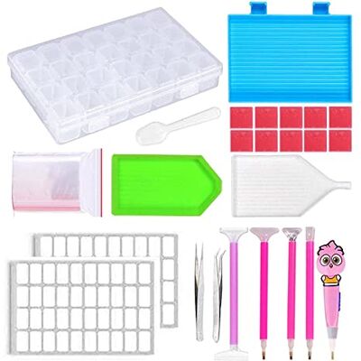 PALUDO 5D Diamond Painting Accessoires, Diamantschildergereedschap met Opbergdoos Diamanten, Snelpenpunt, Lijm, Pincet, Plastic Dienblad en Label PALUDO 5D Diamond Painting Accessoires, Diamantschildergereedschap met Opbergdoos Diamanten, Snelpenpunt, Lijm, Pincet, Plastic Dienblad en Label