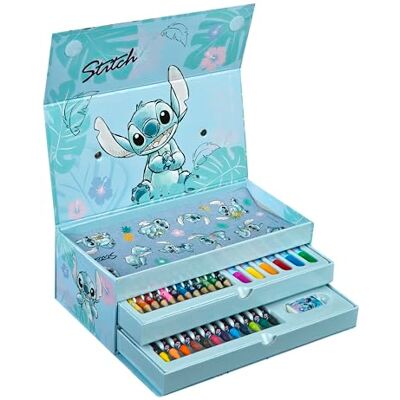 Undercover Kleurkoffer, 44-delig, creatieve set voor kinderen, met 3 vakken vol kleurplezier, waskrijtjes, poster, stickers, voor kinderen vanaf 3 jaar, Stitch Undercover Kleurkoffer, 44-delig, creatieve set voor kinderen, met 3 vakken vol kleurplezier, waskrijtjes, poster, stickers, voor kinderen vanaf 3 jaar, Stitch