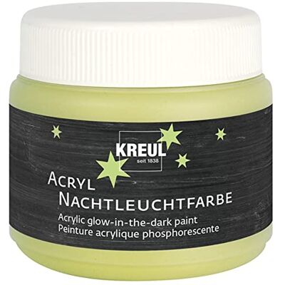 KREUL 74347 Fluorescerende acrylverf, 150 ml, fosforescerende verf op waterbasis voor het schilderen van hout, papier, karton, polystyreen, steen en nog veel meer, geel KREUL 74347 Fluorescerende acrylverf, 150 ml, fosforescerende verf op waterbasis voor het schilderen van hout, papier, karton, polystyreen, steen en nog veel meer, geel