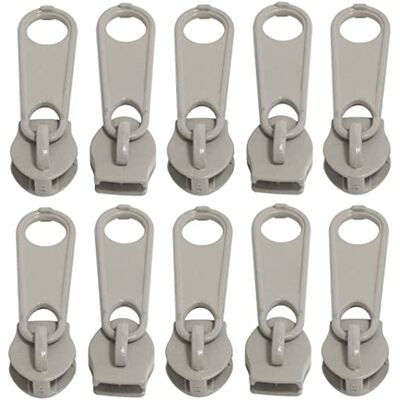 AERZETIX C62799 Set van 10 schuifregelaars nr. 5 niet afsluitbaar voor rits spiraal kleur: rookgrijs metaal rok jurk lederwaren ontwerp kussen AERZETIX C62799 Set van 10 schuifregelaars nr. 5 niet afsluitbaar voor rits spiraal kleur: rookgrijs metaal rok jurk lederwaren ontwerp kussen