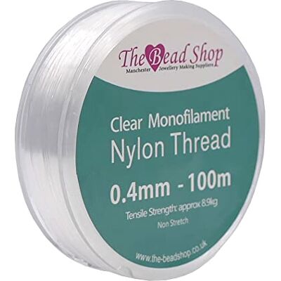 The Bead Shop 0,4 mm onzichtbaar transparant nylondraad Transparant naaigaren om op te hangen Niet rekbaar Treksterkte ca. 8,9 kg (spoel van 0,4 mm tot 100 m) The Bead Shop 0,4 mm onzichtbaar transparant nylondraad Transparant naaigaren om op te hangen Niet rekbaar Treksterkte ca. 8,9 kg (spoel van 0,4 mm tot 100 m)