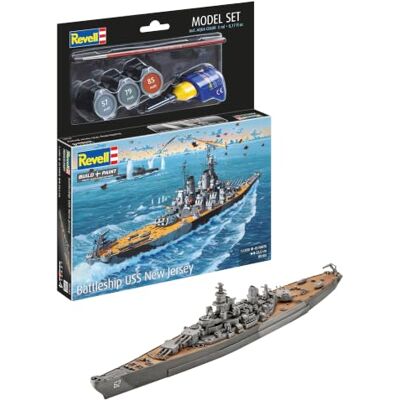 Revell 65183 Battleship USS New Jersey 1:1200 schaal ongebouwd/ongeverfd plastic modelbouwset met professionele lijm Contacta, kwast en geselecteerde Aqua Color verven Revell 65183 Battleship USS New Jersey 1:1200 schaal ongebouwd/ongeverfd plastic modelbouwset met professionele lijm Contacta, kwast en geselecteerde Aqua Color verven