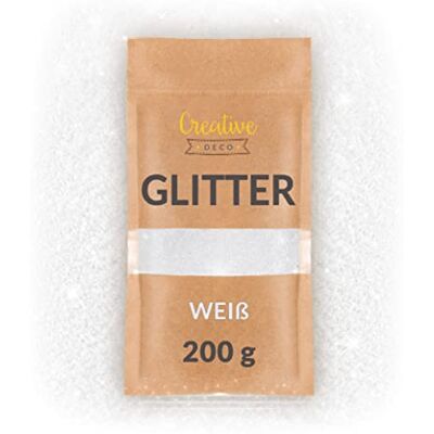 Creative 200 g Witte Glitter voor verf, epoxyhars en zilveren nagellak, fijn 0,2 mm, knutselpoeder, glitter voor binnen en buiten Creative 200 g Witte Glitter voor verf, epoxyhars en zilveren nagellak, fijn 0,2 mm, knutselpoeder, glitter voor binnen en buiten