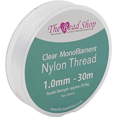 The Bead Shop 1 mm transparant nylon naaigaren voor decoratie om op te hangen, niet rekbaar, treksterkte ca. 29 kg (spoel van 1 mm tot 30 m) The Bead Shop 1 mm transparant nylon naaigaren voor decoratie om op te hangen, niet rekbaar, treksterkte ca. 29 kg (spoel van 1 mm tot 30 m)