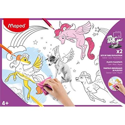 Maped Tekenset afzonderlijke kunststoffolie om te kleuren afwasbaar en schoon te blijven ideaal voor kleurpotloden of markers 2 verschillende illustraties A3-formaat Maped Tekenset afzonderlijke kunststoffolie om te kleuren afwasbaar en schoon te blijven ideaal voor kleurpotloden of markers 2 verschillende illustraties A3-formaat