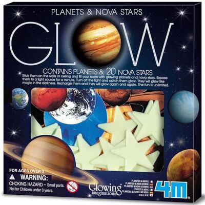 4M Glow in The Dark Planets and Nova Stars 20 stuks 4M Glow in The Dark Planets and Nova Stars 20 stuks