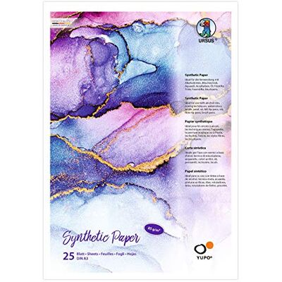 Ursus Yupo 16264000 25 vellen Yupo kunstpapier, DIN A3, 85 g/m², synthetisch, glad oppervlak, scheurvast en waterdicht, uv-bestendig, extreem duurzaam, 100% Ursus Yupo 16264000 25 vellen Yupo kunstpapier, DIN A3, 85 g/m², synthetisch, glad oppervlak, scheurvast en waterdicht, uv-bestendig, extreem duurzaam, 100%