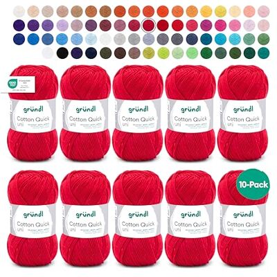 Gründl Cotton Quick Uni fijne haakwol breigaren haakgaren glanzend en huidvriendelijk 100% katoen 10 bollen van 50 g / 125 m voor naalden 3-4 rood Gründl Cotton Quick Uni fijne haakwol breigaren haakgaren glanzend en huidvriendelijk 100% katoen 10 bollen van 50 g / 125 m voor naalden 3-4 rood