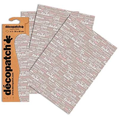 décopatch C686O – een zakje met 3 vellen bedrukt papier, 30 x 40 cm, Love décopatch C686O – een zakje met 3 vellen bedrukt papier, 30 x 40 cm, Love