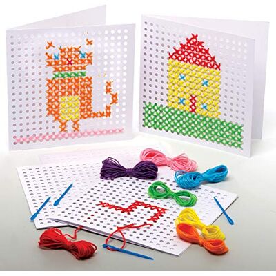 Baker Ross AX682 kruissteekkaarten, 6 stuks, handwerk voor kinderen om te naaien, rijgen en te versieren voor kerstkaarten Baker Ross AX682 kruissteekkaarten, 6 stuks, handwerk voor kinderen om te naaien, rijgen en te versieren voor kerstkaarten