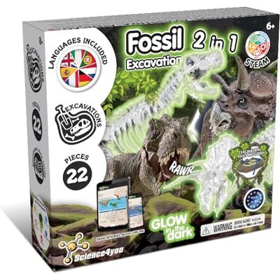 Science4you Wetenschap Fossiele opgravingsspel. 2-in-1 Gloeit in het donker. 22 stuks, meerkleurig (80004129) Science4you Wetenschap Fossiele opgravingsspel. 2-in-1 Gloeit in het donker. 22 stuks, meerkleurig (80004129)