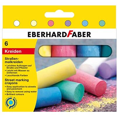 Eberhard Faber 526506 Straat verfkrijtjes in 6 heldere kleuren, in kartonnen verpakking, voor kleurrijk krijt plezier op asfalt, wegen en stoepen Eberhard Faber 526506 Straat verfkrijtjes in 6 heldere kleuren, in kartonnen verpakking, voor kleurrijk krijt plezier op asfalt, wegen en stoepen