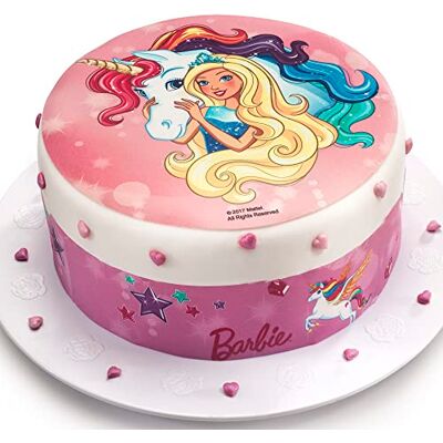 KARDASIS Barbie taartdecoratie, eetbaar papier, taartdecoratie, grappige eetbare taartdecoratie voor Barbie verjaardag, 20 cm + 3 linten KARDASIS Barbie taartdecoratie, eetbaar papier, taartdecoratie, grappige eetbare taartdecoratie voor Barbie verjaardag, 20 cm + 3 linten