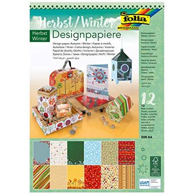 Folia 11349 designpapierblok herfst/winter DIN A4 165 g/m², 12 vellen gesorteerd in 12 verschillende motieven, hoogwaardig fotopapier met glitterapplicatie Folia 11349 designpapierblok herfst/winter DIN A4 165 g/m², 12 vellen gesorteerd in 12 verschillende motieven, hoogwaardig fotopapier met glitterapplicatie