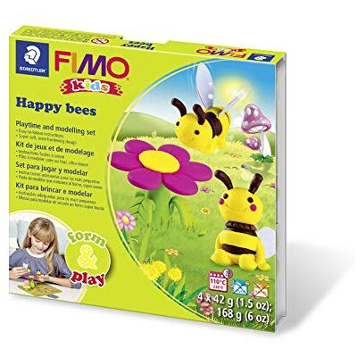 Staedtler 8034 27 LZ FIMO Kids Form & Play Playtime & Modellering polymeerklei set "Happy Bees" (4 blokken, stickers, modelleergereedschap en achtergrondscène) Staedtler 8034 27 LZ FIMO Kids Form & Play Playtime & Modellering polymeerklei set "Happy Bees" (4 blokken, stickers, modelleergereedschap en achtergrondscène)