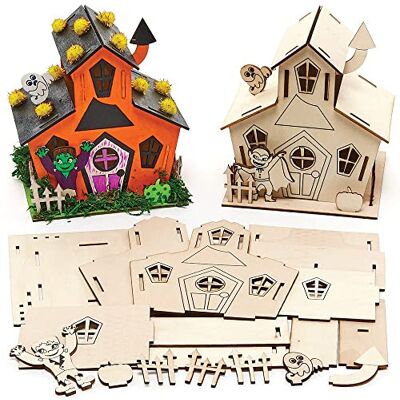 Baker Ross FX184 Set van 2 kleine houten bouwsets Spookhuis Voor kinderen Medium Bruin Baker Ross FX184 Set van 2 kleine houten bouwsets Spookhuis Voor kinderen Medium Bruin