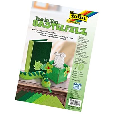 Folia 10 vellen vilt toon op toon 20 x 30 cm, 10114565, toon op groene tint, midden Folia 10 vellen vilt toon op toon 20 x 30 cm, 10114565, toon op groene tint, midden