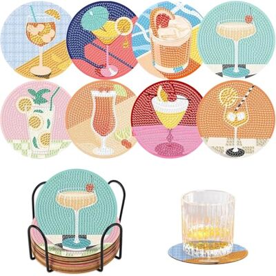 Beler Set van 8 onderzetters voor diamantschilderen met standaard, doe-het-zelf diamantschilderset voor volwassenen en kinderen, mandala en hond, onderzetters met kurkrug (cocktail) Beler Set van 8 onderzetters voor diamantschilderen met standaard, doe-het-zelf diamantschilderset voor volwassenen en kinderen, mandala en hond, onderzetters met kurkrug (cocktail)