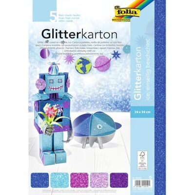 Folia 85249 Ice glitterkarton, op kleur gesorteerd, 24 x 34 cm, 5 vellen, 300 g/m², voor elegante en fonkelende knutselwerkzaamheden Folia 85249 Ice glitterkarton, op kleur gesorteerd, 24 x 34 cm, 5 vellen, 300 g/m², voor elegante en fonkelende knutselwerkzaamheden