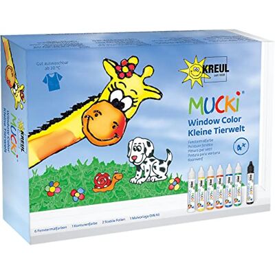 KREUL 24451 Mucki Window Color Kleine Tierwelt Raamkleurset met 7 kleurpotloden voor ramen 29 ml, kunststof vellen en modellen, veganistisch, glutenvrij, lactosevrij KREUL 24451 Mucki Window Color Kleine Tierwelt Raamkleurset met 7 kleurpotloden voor ramen 29 ml, kunststof vellen en modellen, veganistisch, glutenvrij, lactosevrij