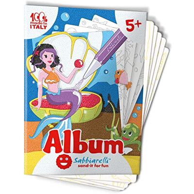Sabbiarelli – Album De Zeemeerminnen Zelfklevende vellen voor Sand Art Bevat 5 zelfklevende A5-tekeningen, 100% Made in Italy, knutselwerk, kinderen 5-12 jaar, gekleurd zand niet inbegrepen Sabbiarelli – Album De Zeemeerminnen Zelfklevende vellen voor Sand Art Bevat 5 zelfklevende A5-tekeningen, 100% Made in Italy, knutselwerk, kinderen 5-12 jaar, gekleurd zand niet inbegrepen