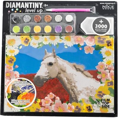 DIAMANTINY 96206, Level Up Nice Group Creative Art, Diamond Painting Kit maakt het mozaïek, Wild, wit paard, meerkleurig DIAMANTINY 96206, Level Up Nice Group Creative Art, Diamond Painting Kit maakt het mozaïek, Wild, wit paard, meerkleurig