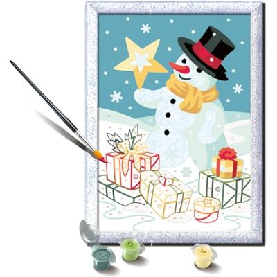 Ravensburger CreArt D Classic-serie: sneeuwpop met glitter, schilderset op nummer, bevat voorbedrukt bord, kwast, kleuren en accessoires, creatief spel voor Ravensburger CreArt D Classic-serie: sneeuwpop met glitter, schilderset op nummer, bevat voorbedrukt bord, kwast, kleuren en accessoires, creatief spel voor