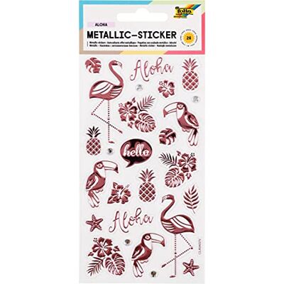 Folia 19602 26 stuks metallic stickers II met flamingo en andere tropische motieven, ideaal voor het versieren van wenskaarten, knutselen en scrapbooking Folia 19602 26 stuks metallic stickers II met flamingo en andere tropische motieven, ideaal voor het versieren van wenskaarten, knutselen en scrapbooking