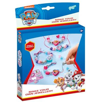 Totum Paw Patrol sieradenset om te knutselen, 3 kleurrijke linten, kralen in hartvorm, metaal, botvorm, zilverkleurig, motiefsticker Totum Paw Patrol sieradenset om te knutselen, 3 kleurrijke linten, kralen in hartvorm, metaal, botvorm, zilverkleurig, motiefsticker