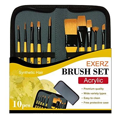 Exerz JH024 Penseelset voor schilderskunstenaar – 10 stuks professionele synthetische borstels in beschermhoes / ideaal voor aquarel, acryl, gouache Exerz JH024 Penseelset voor schilderskunstenaar – 10 stuks professionele synthetische borstels in beschermhoes / ideaal voor aquarel, acryl, gouache