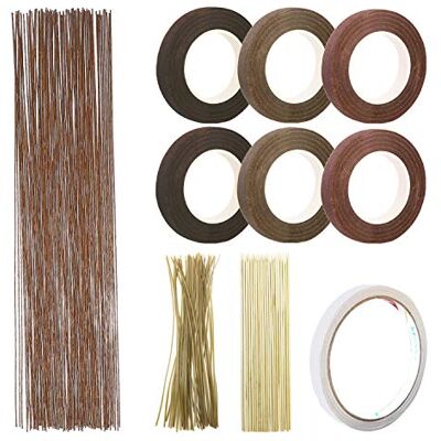 Woohome 10 stuks decoratie-gereedschapsset, 2 bloemenstijl, lint, ijzerdraad, bloem, maat 26, bruine bloemenkabelbinder en bamboestok voor bloemen, woondecoratie Woohome 10 stuks decoratie-gereedschapsset, 2 bloemenstijl, lint, ijzerdraad, bloem, maat 26, bruine bloemenkabelbinder en bamboestok voor bloemen, woondecoratie