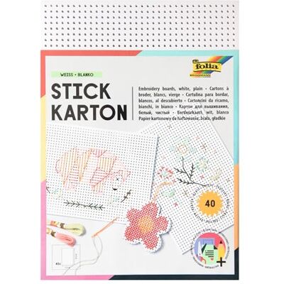 Folia 2322 Borduurkarton 300 g/m² wit onbedrukt ca. 17,5 x 24,5 cm, 40 vellen ideaal voor borduuroefeningen Folia 2322 Borduurkarton 300 g/m² wit onbedrukt ca. 17,5 x 24,5 cm, 40 vellen ideaal voor borduuroefeningen