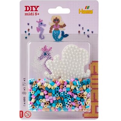 Hama Midi 450 stuks zeemeermin strijkkralen met kogelplaat in blisterverpakking Hama Midi 450 stuks zeemeermin strijkkralen met kogelplaat in blisterverpakking