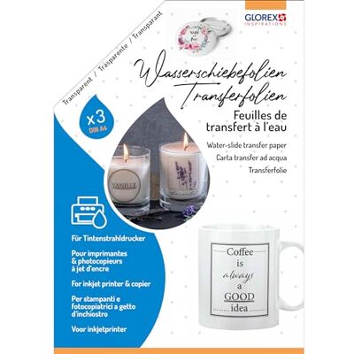 GLOREX 6 1241 701 transferfolie, A4, 3 stuks, decoratie van glas, keramiek, kaarsen, metaal, hout en kunststof, voor inkjetprinter GLOREX 6 1241 701 transferfolie, A4, 3 stuks, decoratie van glas, keramiek, kaarsen, metaal, hout en kunststof, voor inkjetprinter