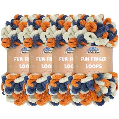 BambooMN JubileeYarn Set van 4 strengen jumbo polyester vingerlus garen 100 g / streng oranje marine tan BambooMN JubileeYarn Set van 4 strengen jumbo polyester vingerlus garen 100 g / streng oranje marine tan