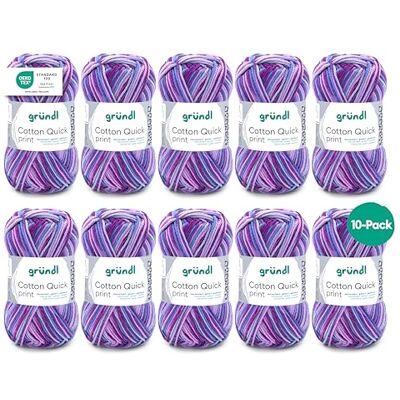 Gründl Cotton Quick Print breigaren/haakgaren (kleurrijk garen van 100% katoen, Oeko-Tex-gecertificeerd, 50 g/125 m, naalddikte: 3-4, 10 x 50 g), aubergine multicolor, 35 x 24 x 7 cm Gründl Cotton Quick Print breigaren/haakgaren (kleurrijk garen van 100% katoen, Oeko-Tex-gecertificeerd, 50 g/125 m, naalddikte: 3-4, 10 x 50 g), aubergine multicolor, 35 x 24 x 7 cm